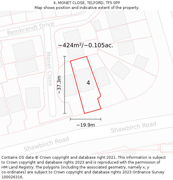 4, MONET CLOSE, TELFORD, TF5 0PP: Plot and title map