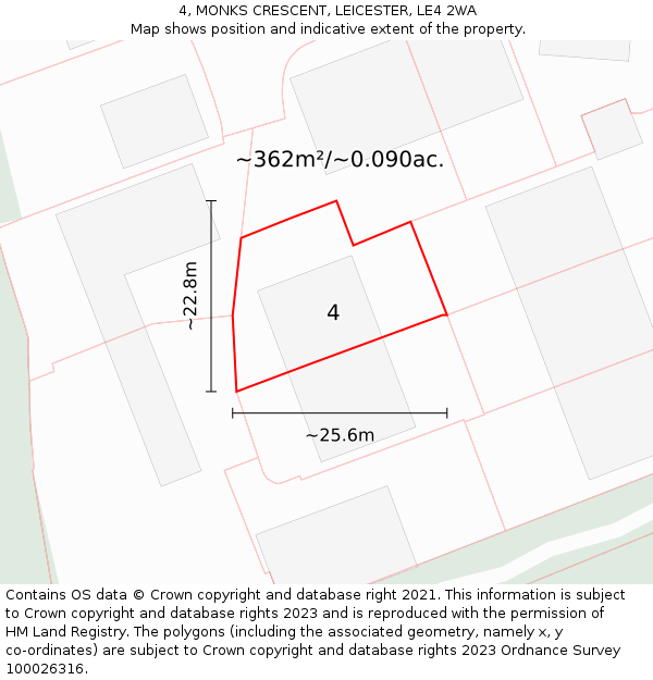 4, MONKS CRESCENT, LEICESTER, LE4 2WA: Plot and title map