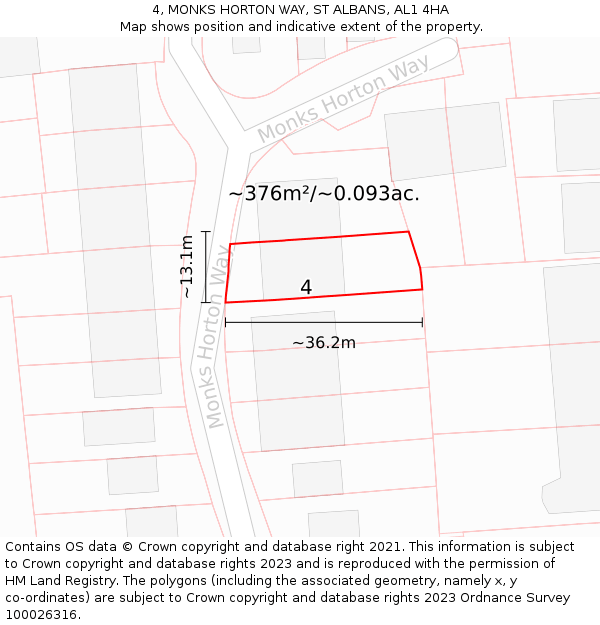 4, MONKS HORTON WAY, ST ALBANS, AL1 4HA: Plot and title map