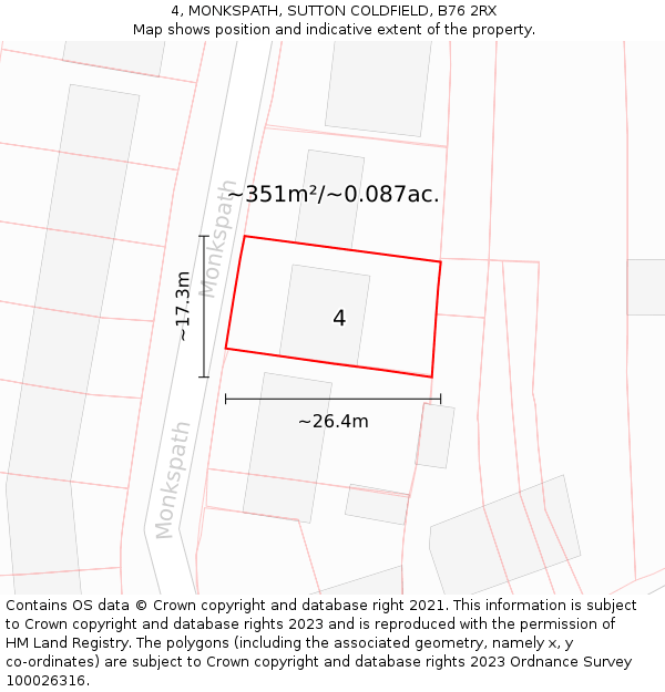 4, MONKSPATH, SUTTON COLDFIELD, B76 2RX: Plot and title map