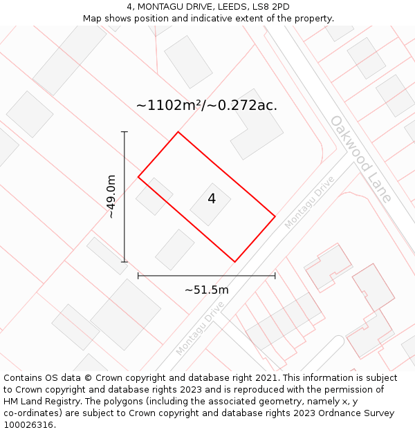 4, MONTAGU DRIVE, LEEDS, LS8 2PD: Plot and title map