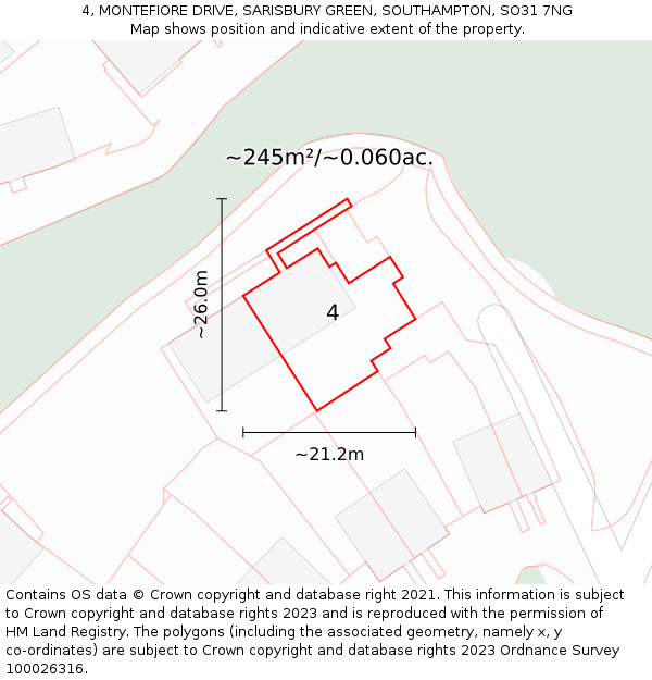 4, MONTEFIORE DRIVE, SARISBURY GREEN, SOUTHAMPTON, SO31 7NG: Plot and title map