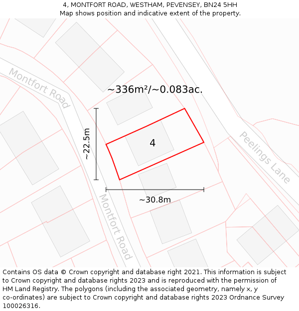 4, MONTFORT ROAD, WESTHAM, PEVENSEY, BN24 5HH: Plot and title map