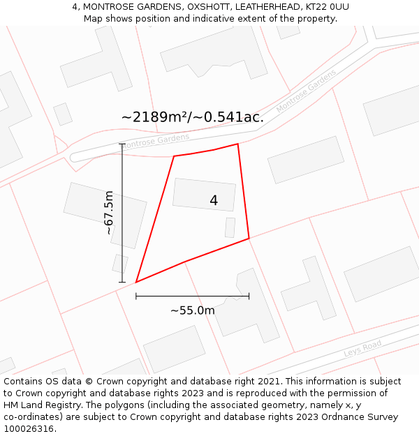 4, MONTROSE GARDENS, OXSHOTT, LEATHERHEAD, KT22 0UU: Plot and title map