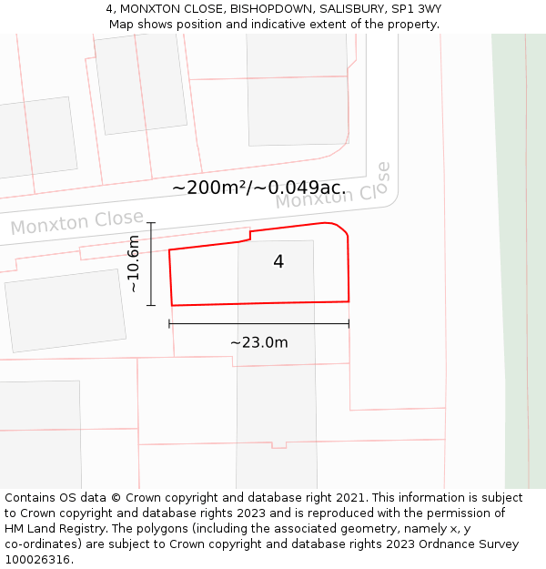 4, MONXTON CLOSE, BISHOPDOWN, SALISBURY, SP1 3WY: Plot and title map