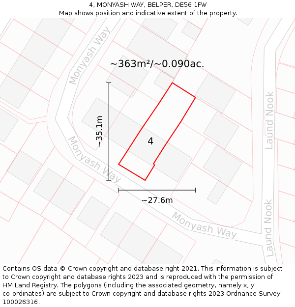 4, MONYASH WAY, BELPER, DE56 1FW: Plot and title map