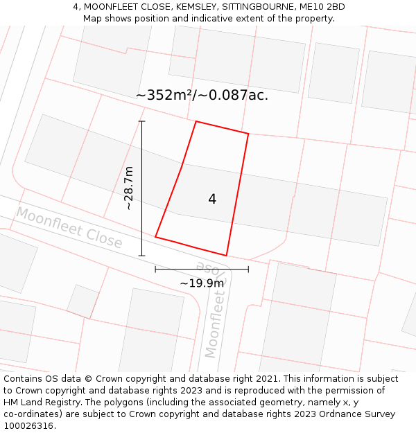 4, MOONFLEET CLOSE, KEMSLEY, SITTINGBOURNE, ME10 2BD: Plot and title map