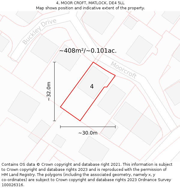 4, MOOR CROFT, MATLOCK, DE4 5LL: Plot and title map