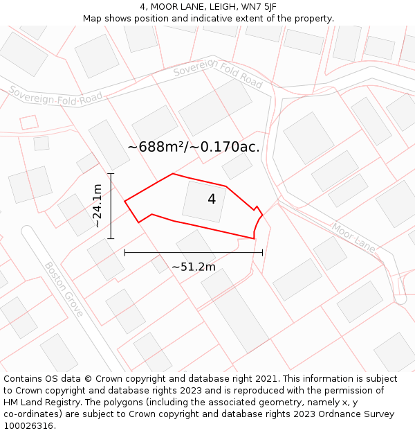 4, MOOR LANE, LEIGH, WN7 5JF: Plot and title map