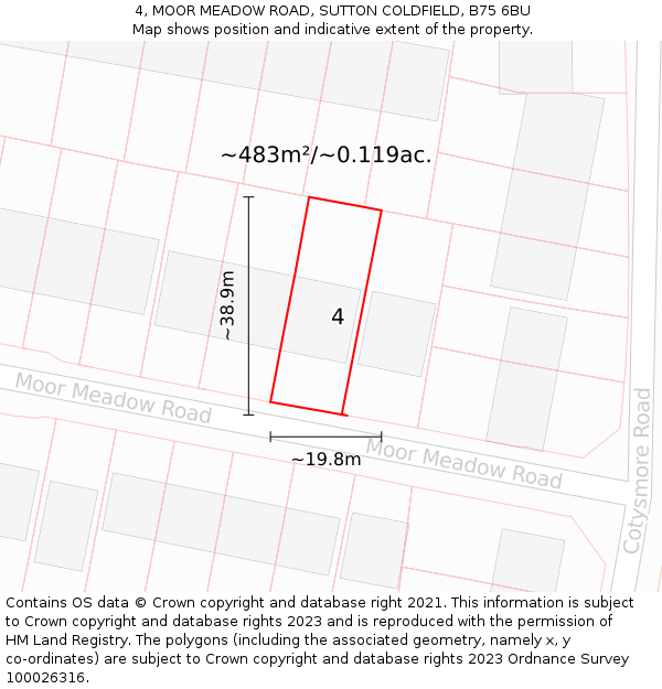 4, MOOR MEADOW ROAD, SUTTON COLDFIELD, B75 6BU: Plot and title map