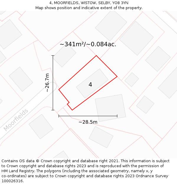 4, MOORFIELDS, WISTOW, SELBY, YO8 3YN: Plot and title map