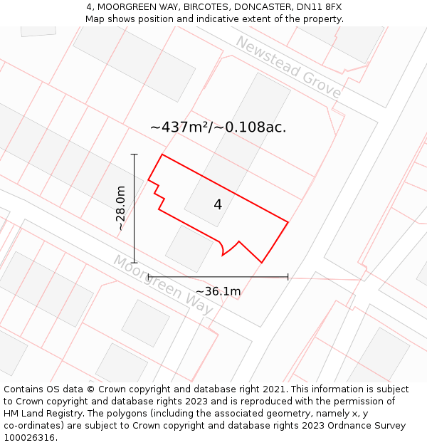 4, MOORGREEN WAY, BIRCOTES, DONCASTER, DN11 8FX: Plot and title map