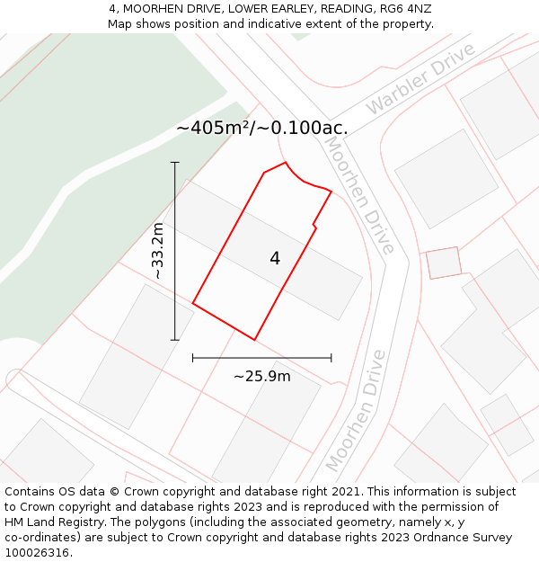 4, MOORHEN DRIVE, LOWER EARLEY, READING, RG6 4NZ: Plot and title map