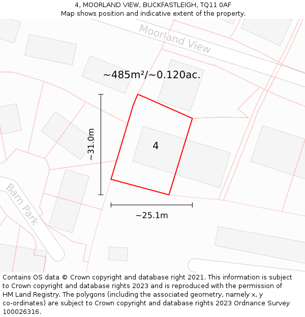4, MOORLAND VIEW, BUCKFASTLEIGH, TQ11 0AF: Plot and title map