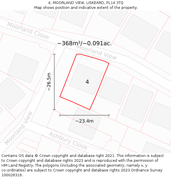 4, MOORLAND VIEW, LISKEARD, PL14 3TQ: Plot and title map