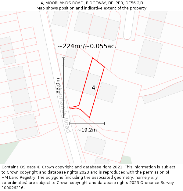 4, MOORLANDS ROAD, RIDGEWAY, BELPER, DE56 2JB: Plot and title map