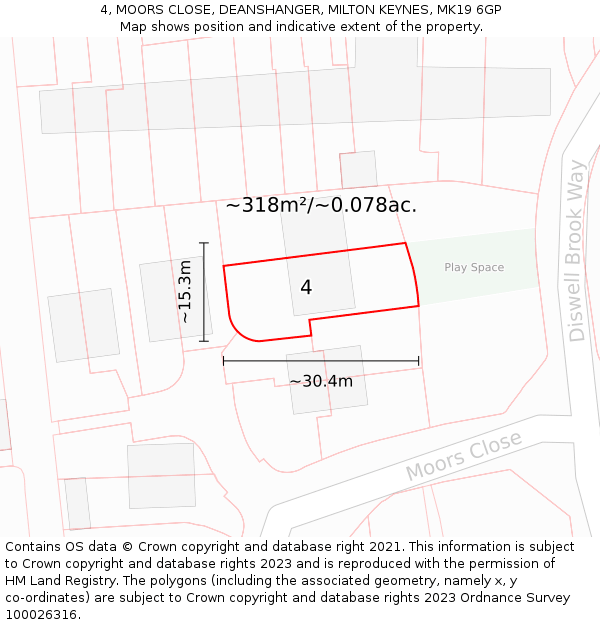 4, MOORS CLOSE, DEANSHANGER, MILTON KEYNES, MK19 6GP: Plot and title map