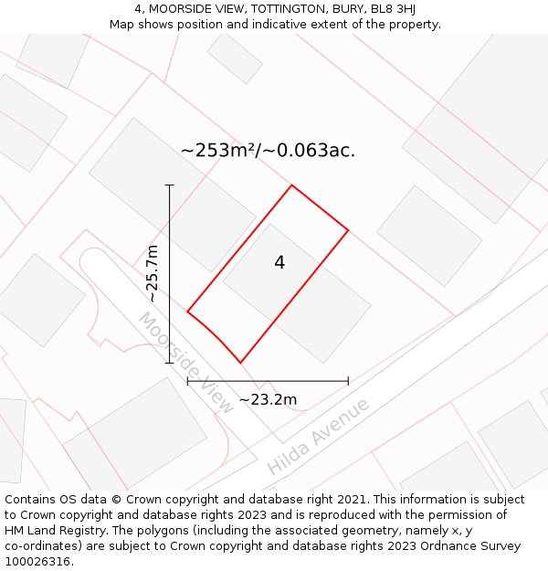 4, MOORSIDE VIEW, TOTTINGTON, BURY, BL8 3HJ: Plot and title map