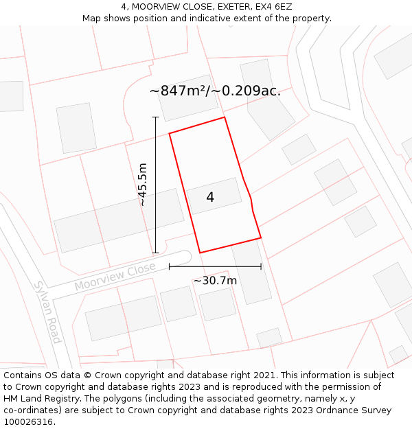 4, MOORVIEW CLOSE, EXETER, EX4 6EZ: Plot and title map