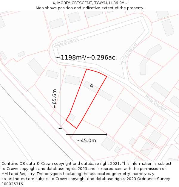 4, MORFA CRESCENT, TYWYN, LL36 9AU: Plot and title map