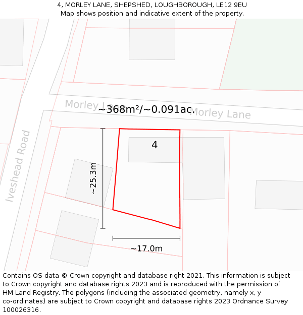 4, MORLEY LANE, SHEPSHED, LOUGHBOROUGH, LE12 9EU: Plot and title map