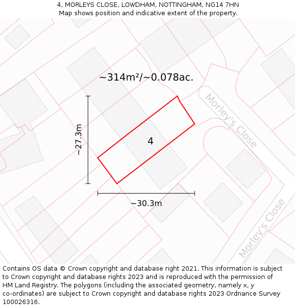 4, MORLEYS CLOSE, LOWDHAM, NOTTINGHAM, NG14 7HN: Plot and title map