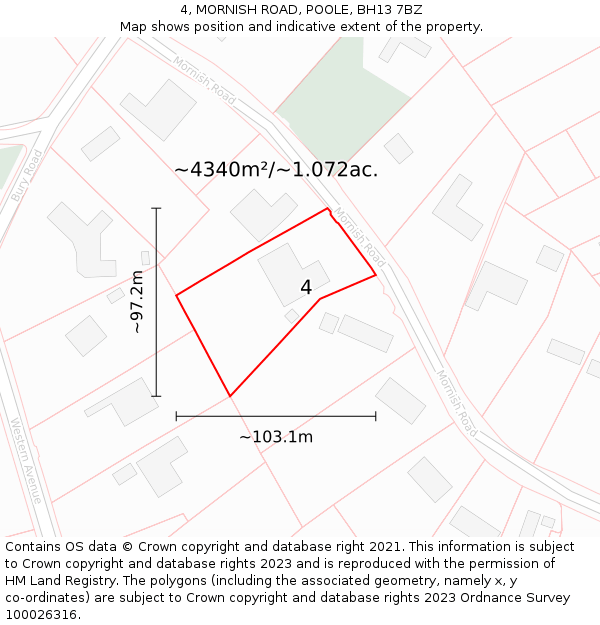 4, MORNISH ROAD, POOLE, BH13 7BZ: Plot and title map