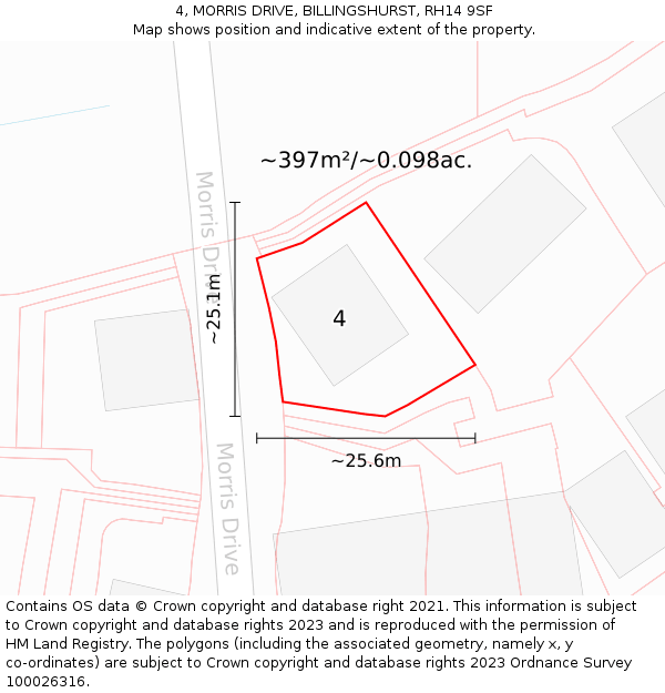 4, MORRIS DRIVE, BILLINGSHURST, RH14 9SF: Plot and title map