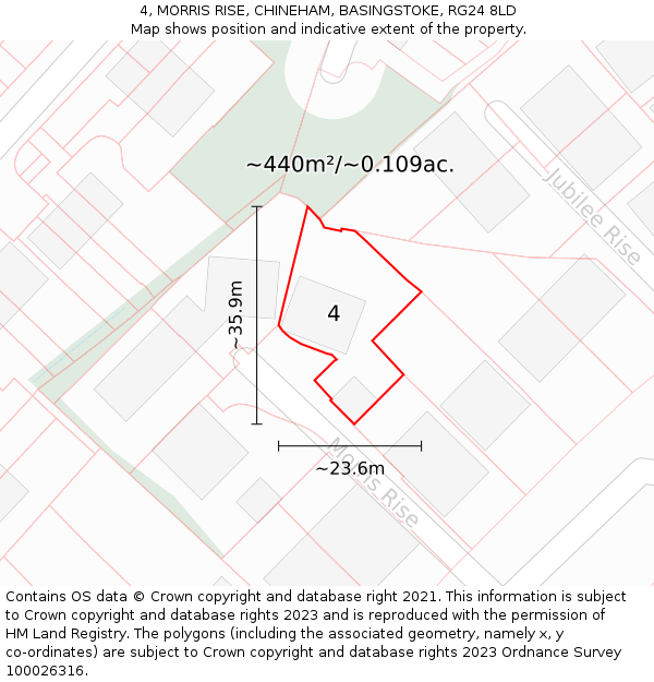 4, MORRIS RISE, CHINEHAM, BASINGSTOKE, RG24 8LD: Plot and title map