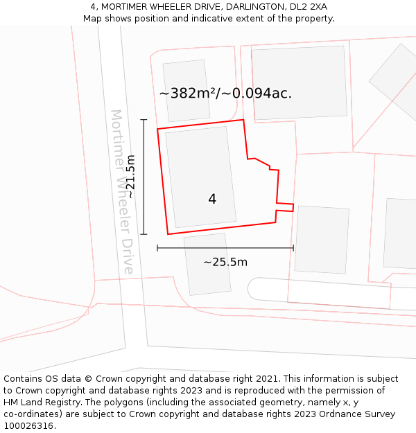 4, MORTIMER WHEELER DRIVE, DARLINGTON, DL2 2XA: Plot and title map