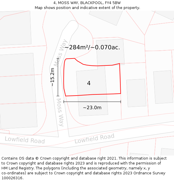 4, MOSS WAY, BLACKPOOL, FY4 5BW: Plot and title map