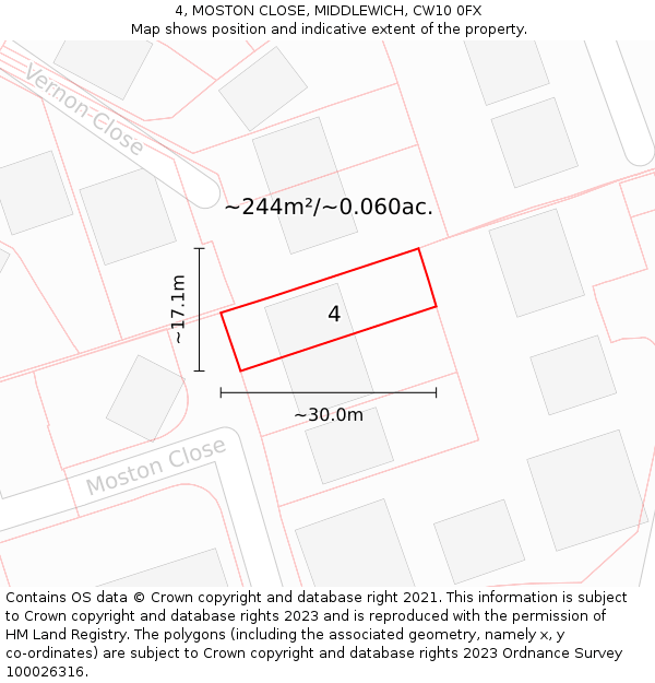 4, MOSTON CLOSE, MIDDLEWICH, CW10 0FX: Plot and title map