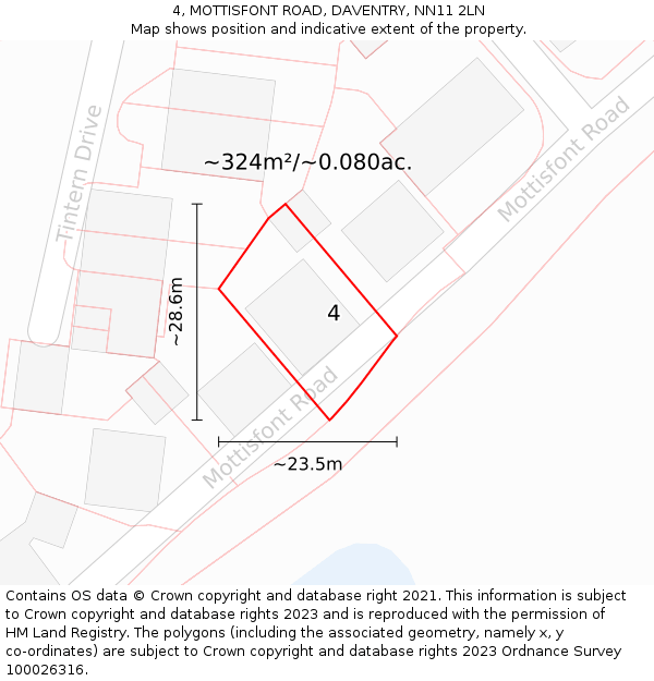 4, MOTTISFONT ROAD, DAVENTRY, NN11 2LN: Plot and title map
