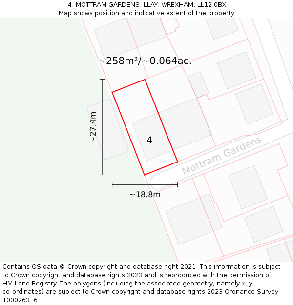 4, MOTTRAM GARDENS, LLAY, WREXHAM, LL12 0BX: Plot and title map