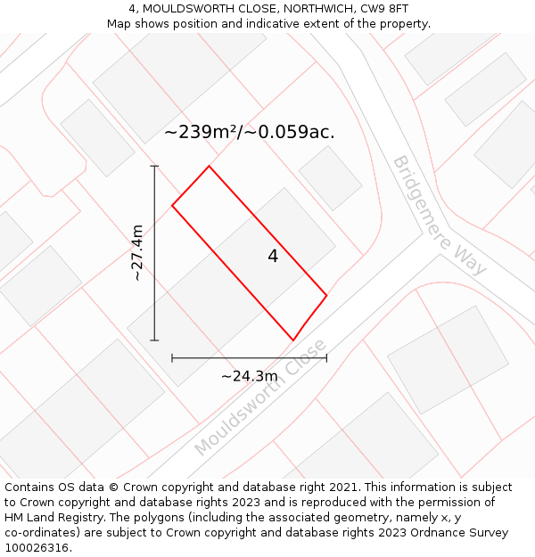 4, MOULDSWORTH CLOSE, NORTHWICH, CW9 8FT: Plot and title map