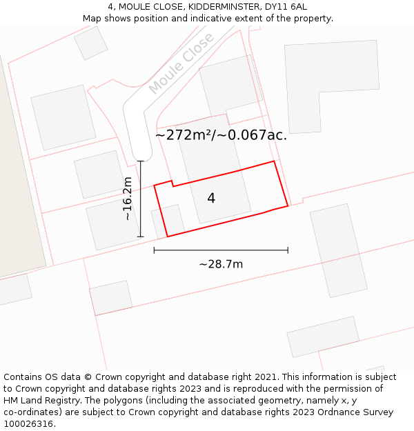 4, MOULE CLOSE, KIDDERMINSTER, DY11 6AL: Plot and title map