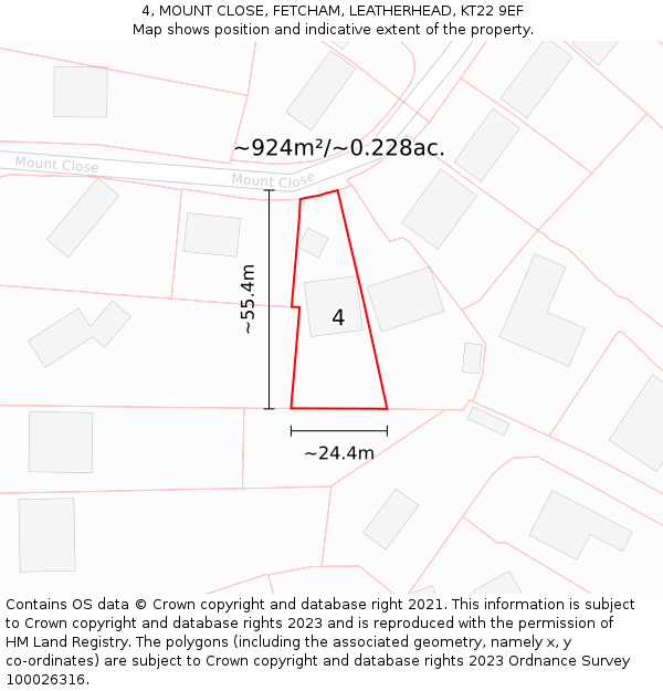4, MOUNT CLOSE, FETCHAM, LEATHERHEAD, KT22 9EF: Plot and title map