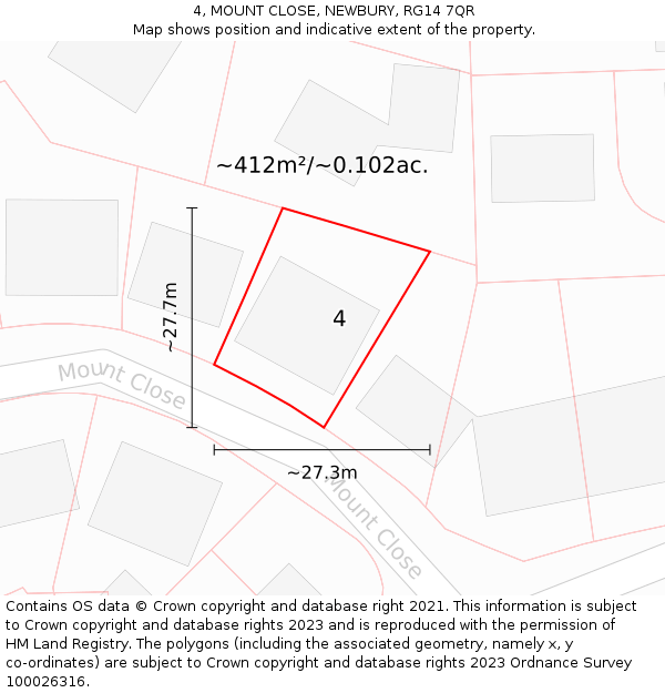 4, MOUNT CLOSE, NEWBURY, RG14 7QR: Plot and title map