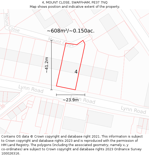 4, MOUNT CLOSE, SWAFFHAM, PE37 7NQ: Plot and title map