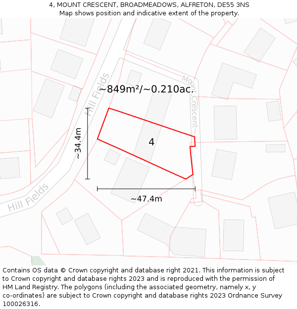 4, MOUNT CRESCENT, BROADMEADOWS, ALFRETON, DE55 3NS: Plot and title map