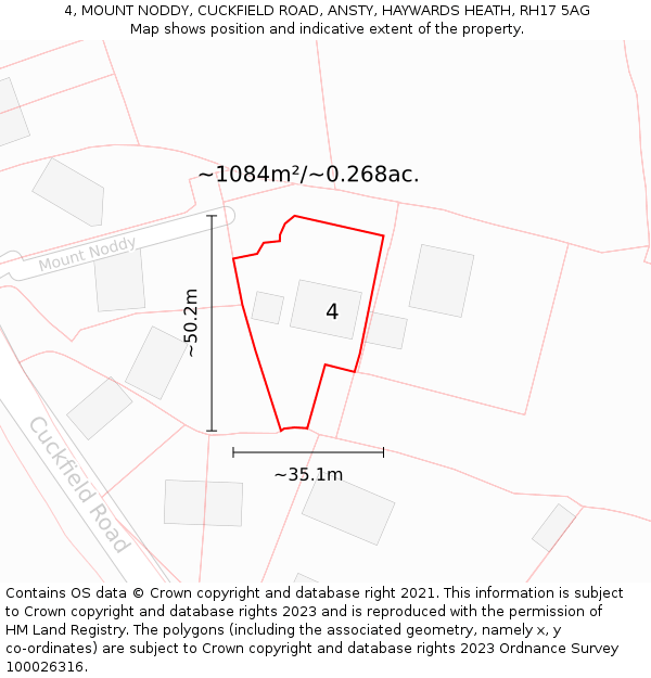 4, MOUNT NODDY, CUCKFIELD ROAD, ANSTY, HAYWARDS HEATH, RH17 5AG: Plot and title map