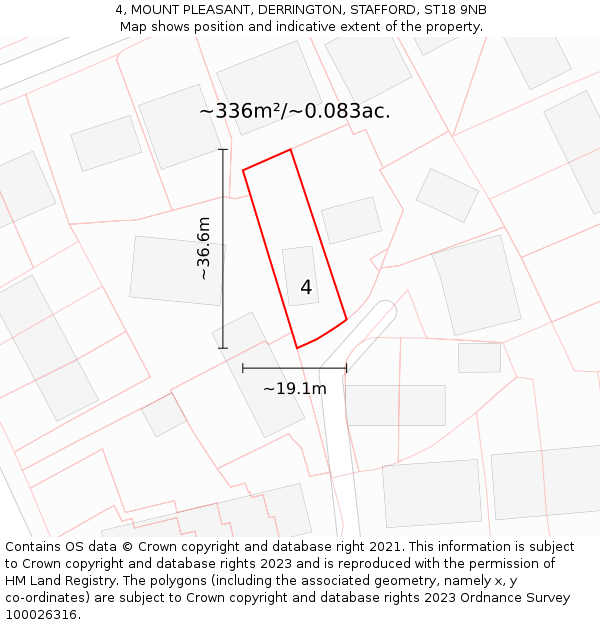 4, MOUNT PLEASANT, DERRINGTON, STAFFORD, ST18 9NB: Plot and title map