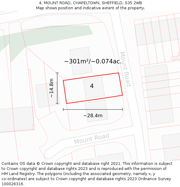4, MOUNT ROAD, CHAPELTOWN, SHEFFIELD, S35 2WB: Plot and title map