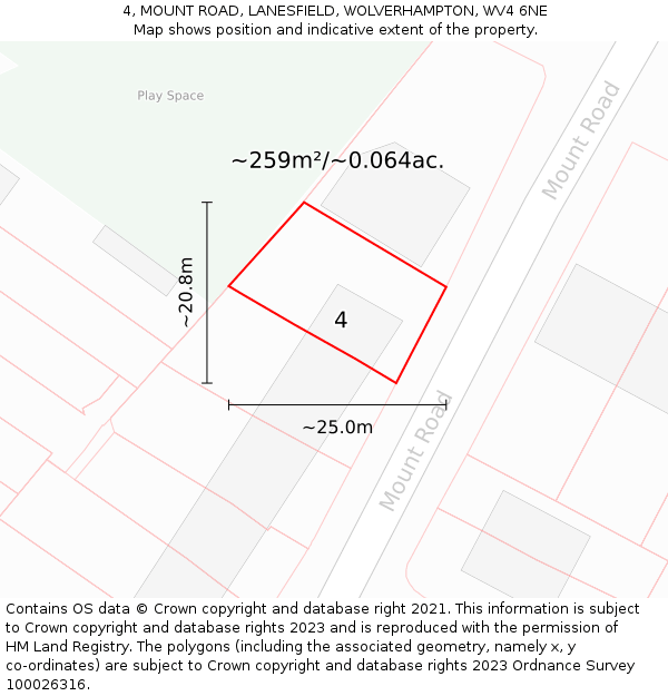 4, MOUNT ROAD, LANESFIELD, WOLVERHAMPTON, WV4 6NE: Plot and title map