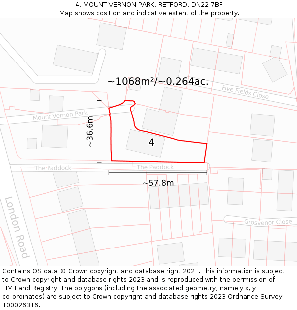 4, MOUNT VERNON PARK, RETFORD, DN22 7BF: Plot and title map