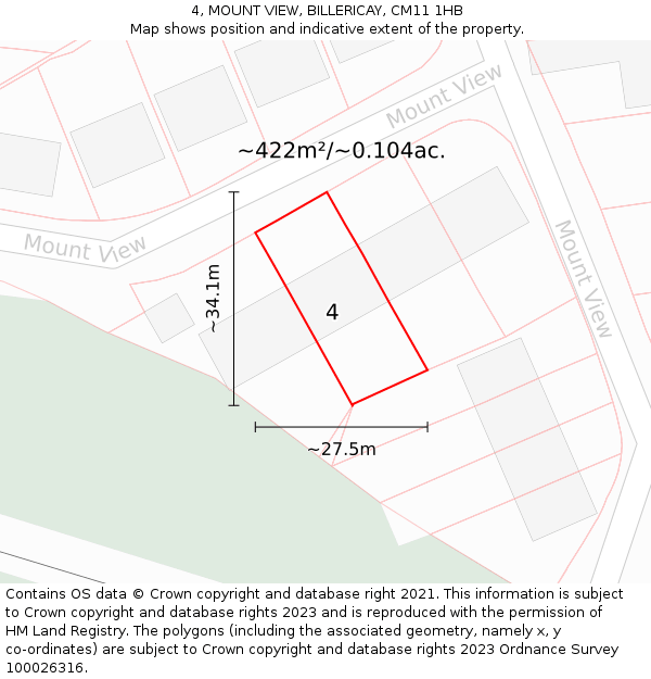 4, MOUNT VIEW, BILLERICAY, CM11 1HB: Plot and title map
