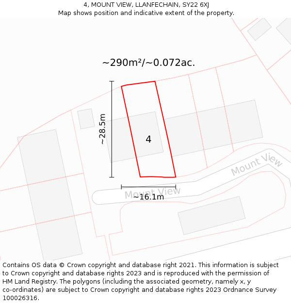 4, MOUNT VIEW, LLANFECHAIN, SY22 6XJ: Plot and title map