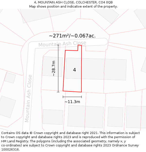 4, MOUNTAIN ASH CLOSE, COLCHESTER, CO4 0QB: Plot and title map