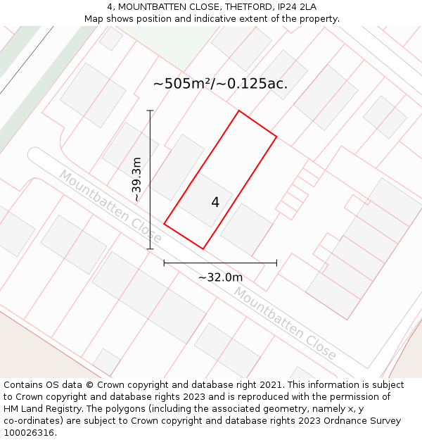 4, MOUNTBATTEN CLOSE, THETFORD, IP24 2LA: Plot and title map