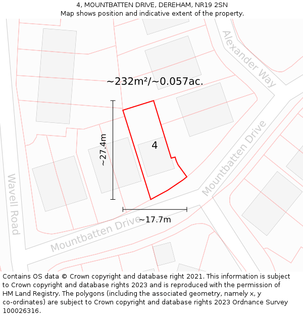 4, MOUNTBATTEN DRIVE, DEREHAM, NR19 2SN: Plot and title map